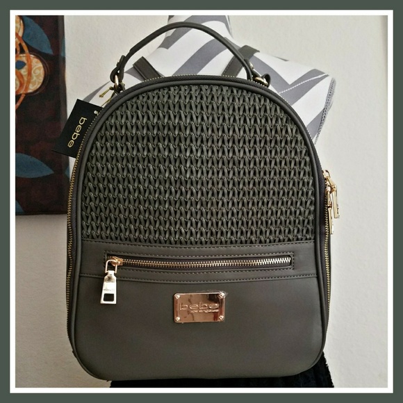 bebe Handbags - Bebe Slate Woven Backpack